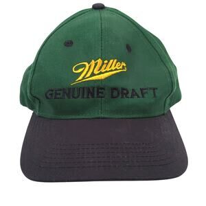 Vintage 90s Miller Genuine Draft Snapback Hat - Green Corduroy/Cotton Cap - GOOD